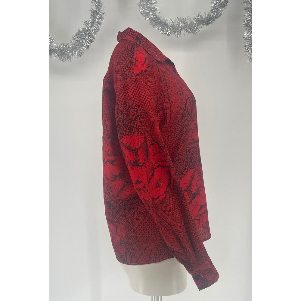 Vintage 80s 90s 100% Wool Red Black Floral Paisley Shirt Blouse 6 OVALROOM USA - Picture 4 of 10